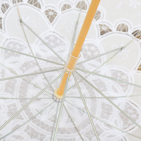 Elegant White Wedding Parasol Bridal Umbrella , Elegant Princess Decor Decoration | Wooden Handle