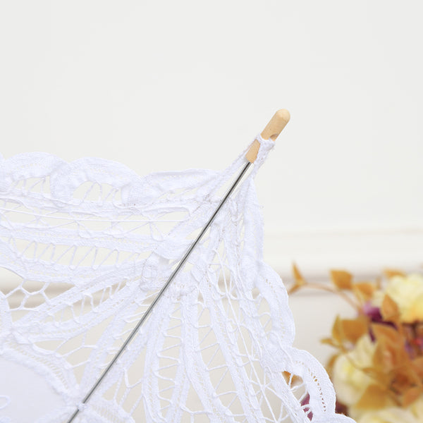 Elegant White Wedding Parasol Bridal Umbrella , Elegant Princess Decor Decoration | Wooden Handle