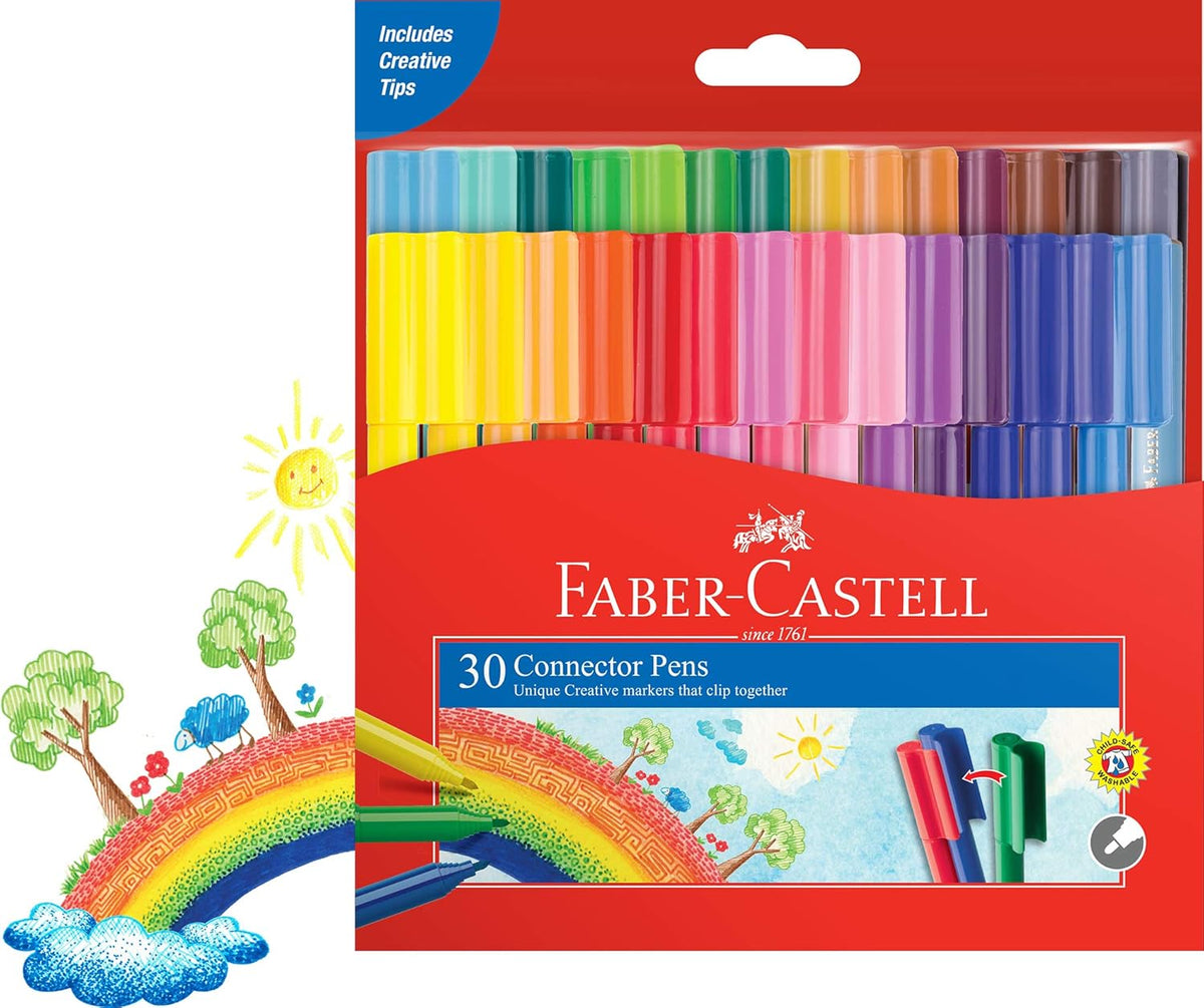 Faber-Castell 30 Pack Connector Pens Coloured Markers Colouring Pens Kids Children's Marker