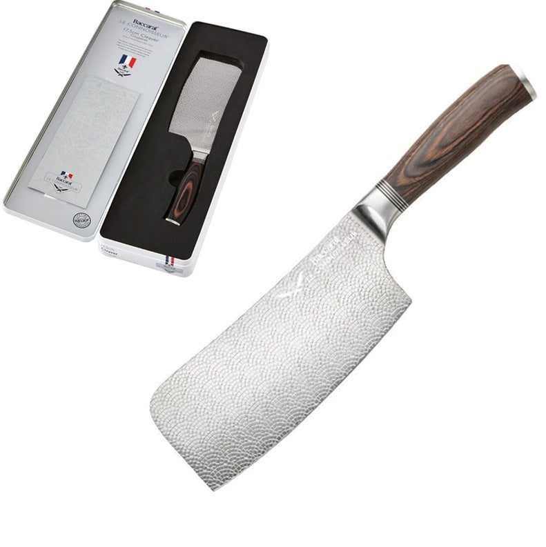 Baccarat Chef Cleaver Knife 17.5cm | Meat Poultry Vegetable Kitchen Knife | European Steel, Pakka Wood Handles