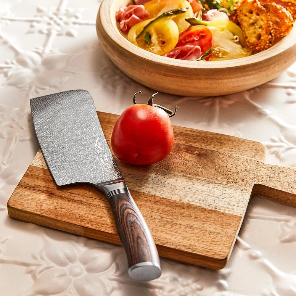 Baccarat Chef Cleaver Knife 17.5cm | Meat Poultry Vegetable Kitchen Knife | European Steel, Pakka Wood Handles