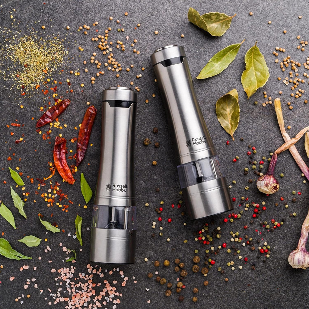Russell Hobbs 2PCS Electric Salt and Pepper Grinder | Herb Spice Shaker Set Automatic Grinding Herb