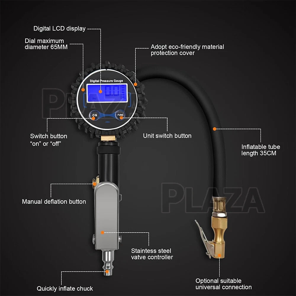 LCD Digital Tyre Pressure Gauge Checker for Car Truck Motorcycles and Bicycles PSI Hose