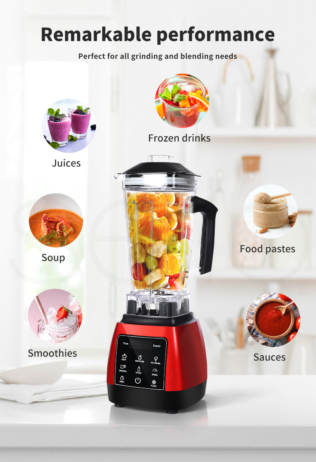 2L Commercial Blender Ice Nut Crusher Mixer Food Processor Juicer Smoothie, Fruit Vegetable Blending