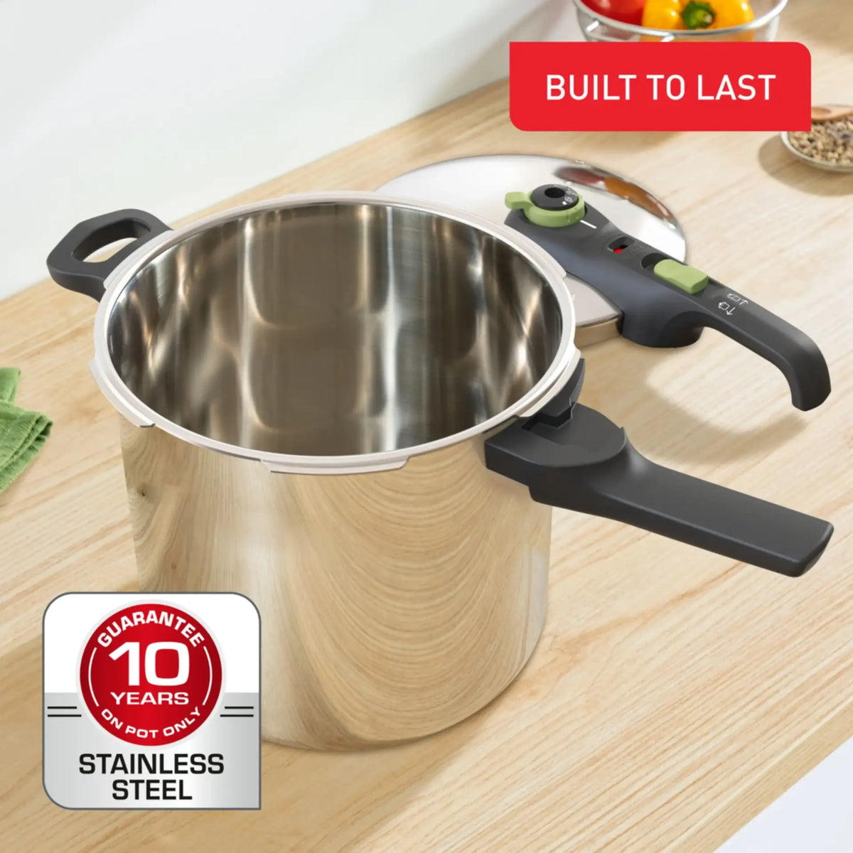Tefal Stainless Steel 8L Pressure Cooker | Braise Stew One-Pot Meat Vegetable Cooker | Induction Compatible