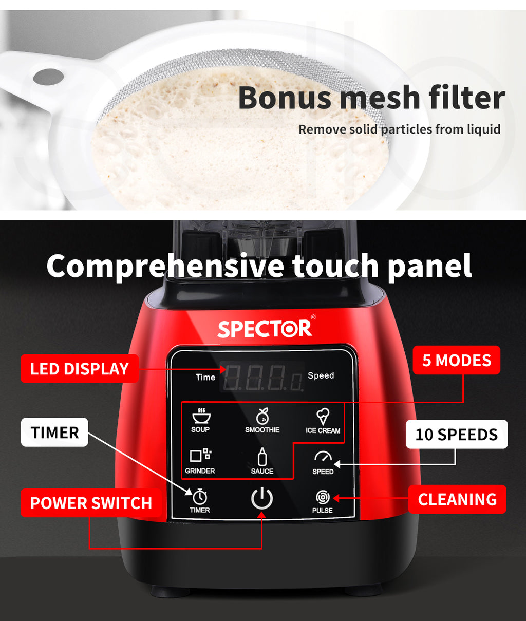 2L Commercial Blender Ice Nut Crusher Mixer Food Processor Juicer Smoothie, Fruit Vegetable Blending