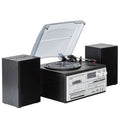 Lenoxx Bluetooth Stereo System | 3 Speed Turntable Vinyl Record Player | Cassette & CD Player CD USB 30W RMS