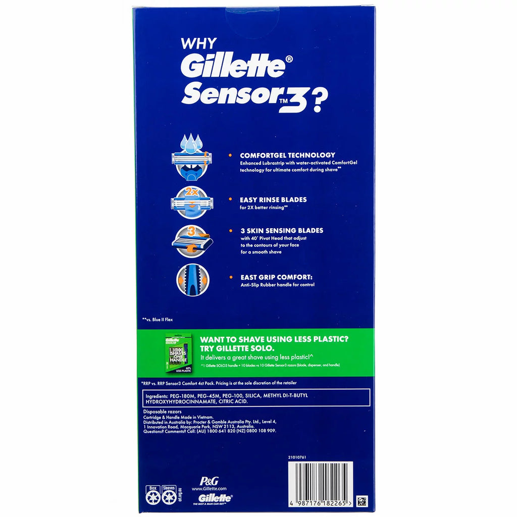 Gillette Sensor 3 Razor 36 Pack | Lubrastrip 3 Skin Sensing Blades | Close Everyday Shave | Disposable Razors | Easy RInse