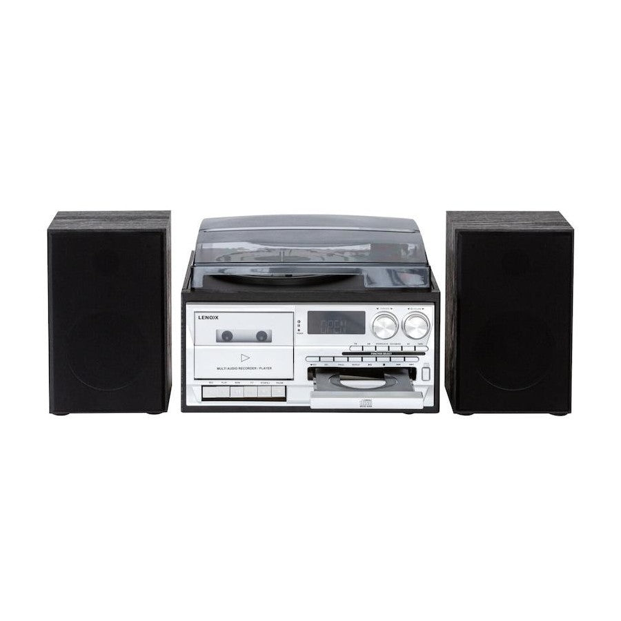 Lenoxx Bluetooth Stereo System | 3 Speed Turntable Vinyl Record Player | Cassette & CD Player CD USB 30W RMS
