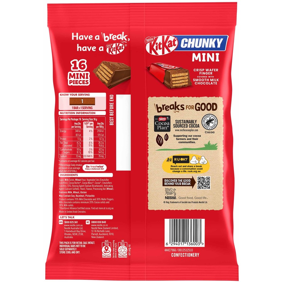 16 Piece Mini KitKat Chunky Dessert Chocolate, Crisp Wafer Biscuit, Chocolate Snack School Treat School Party