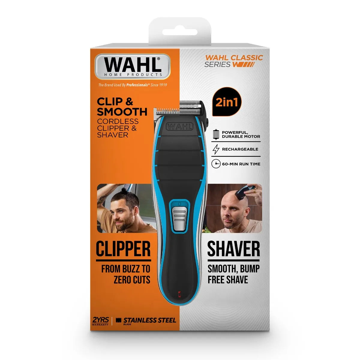 Wahl Cordless Hair Clipper Head Shaver Men's Stainless Steel Blades, Clip & Smooth Clipper & Electric Razor