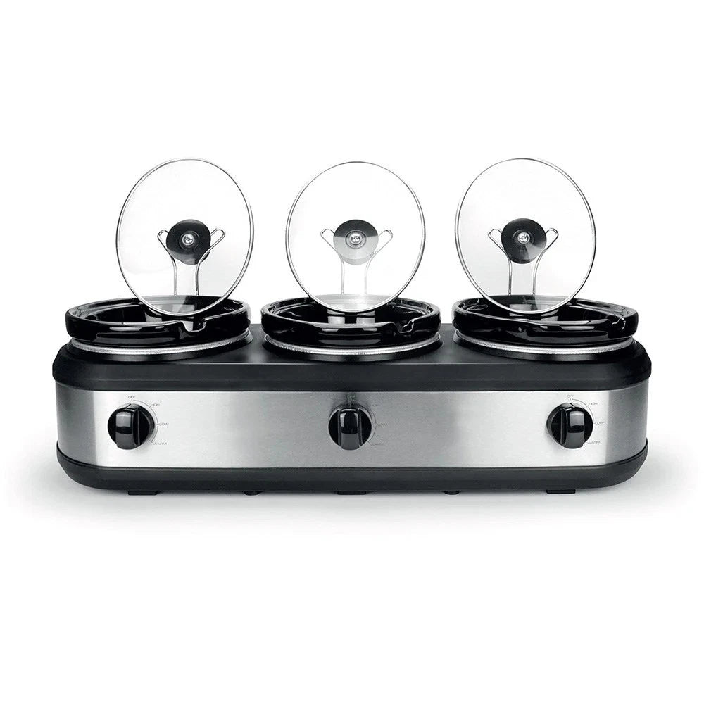 Electric 3-Pot Slow Cooker Buffet-Style Meal Maker Pot Soups Stew Pudding Soup Keeper Non-Stick Ceramic 2.5L Pots