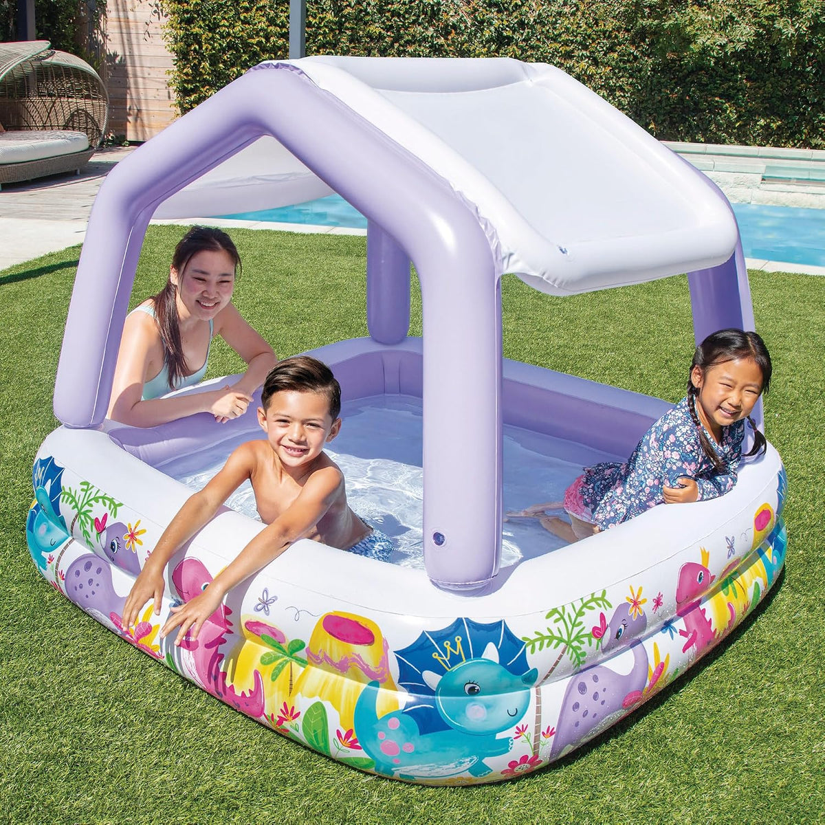 Intex Shaded Swimming Pool, Inflatable Kids Toy Above Ground Splash Play Pool with Sun Shade Canopy (Purple)