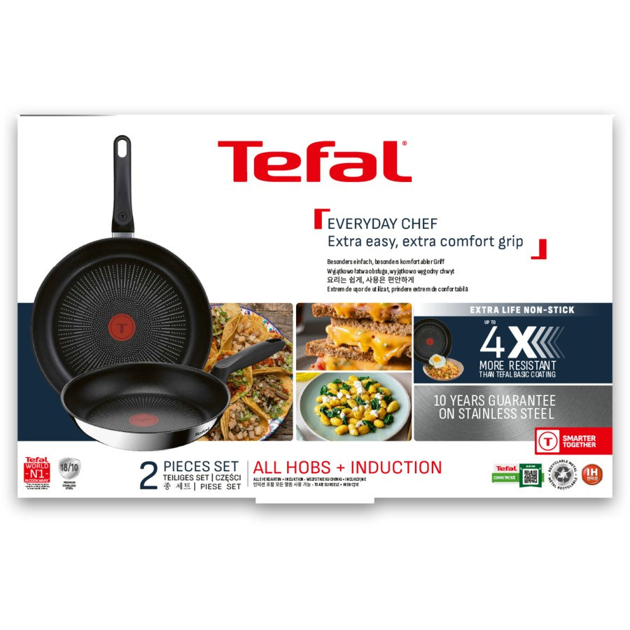Tefal Non-Stick Frying Pan 24/28cm Twin Fry Pan, Gas Electric Ceramic and Induction Safe, Kitchen Cooking