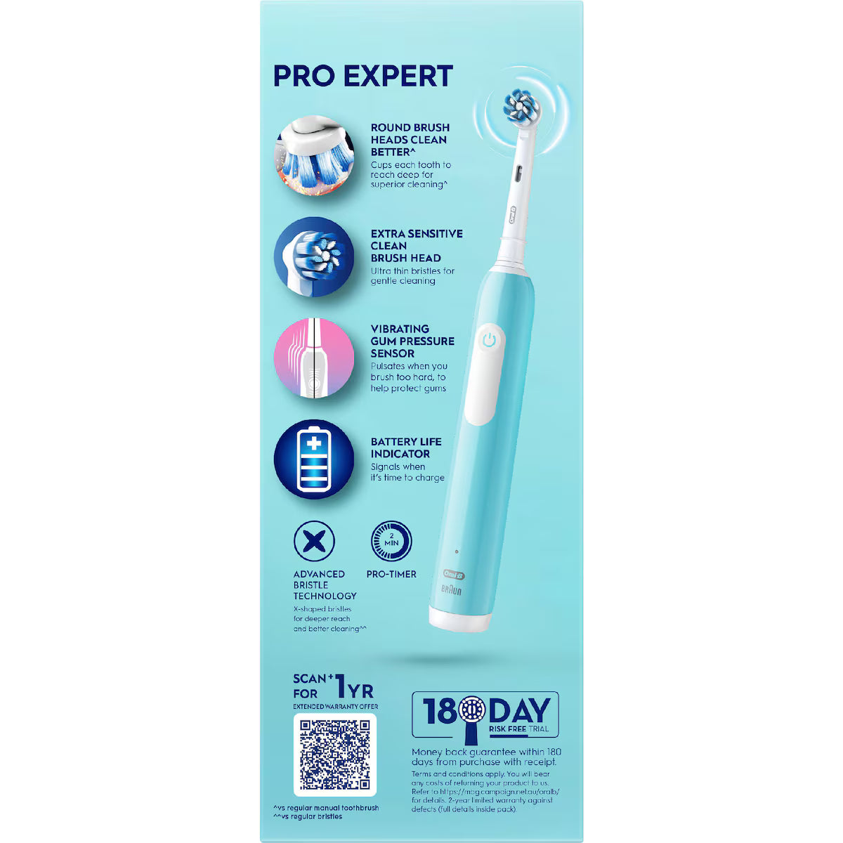 Oral B Pro Electric Toothbrush, Extra Sensitive Cleaning Brush Head, Vibrating Gum Pressure, 2min Timer, Round Brush Head