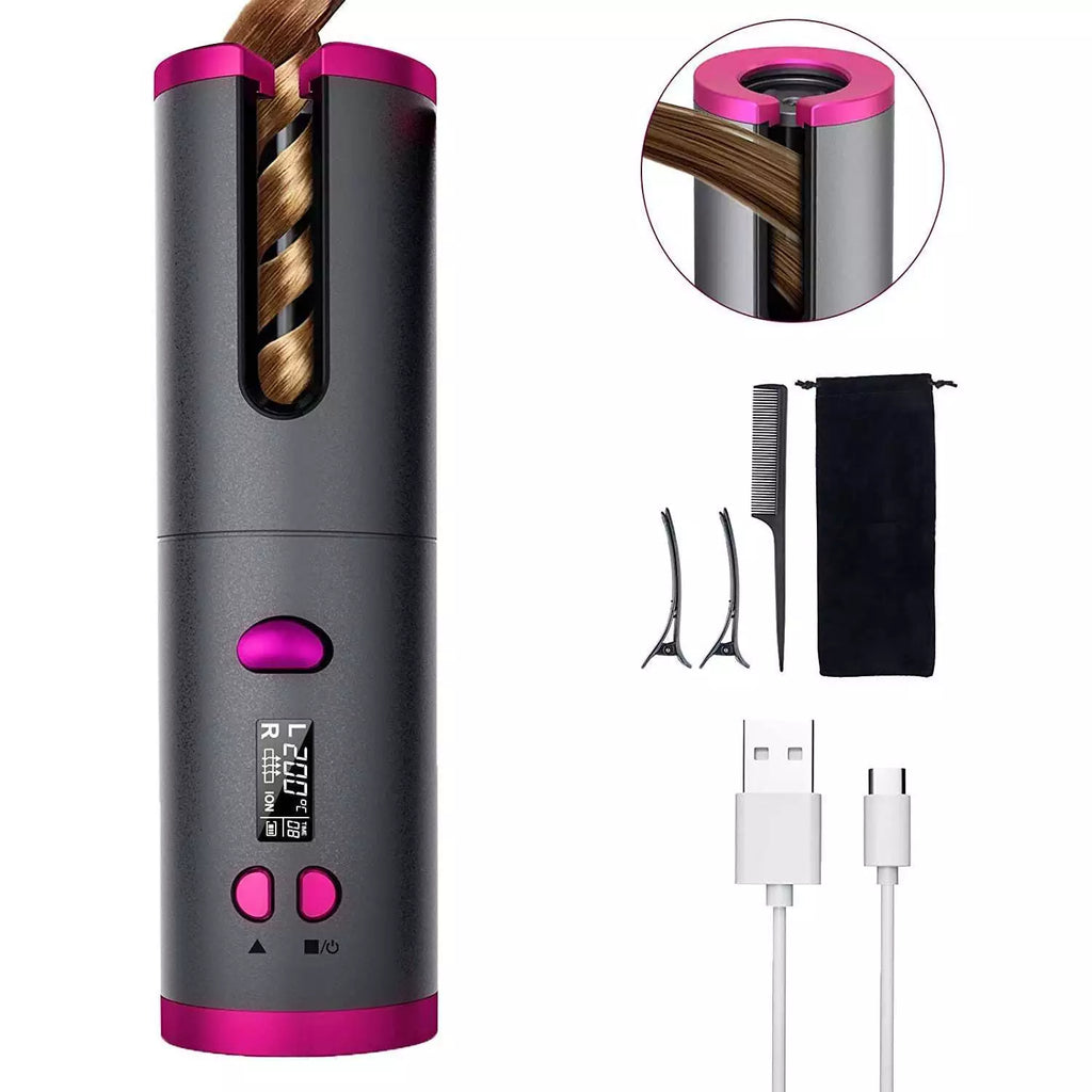 Auto Hair Curler Women's Cordless Curler | Portable Curling Iron Barrel LCD Display | Work Camping