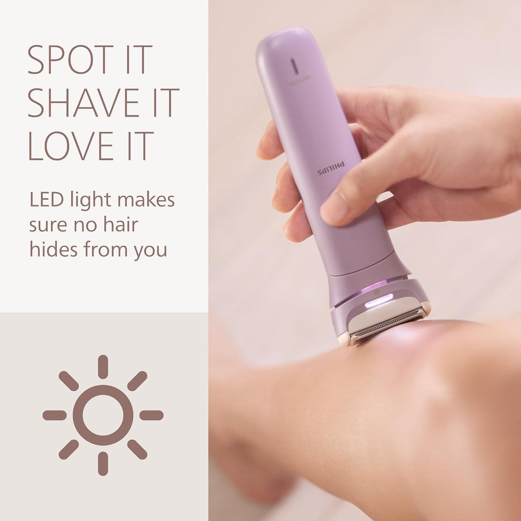 Philips Wet & Dry Electric Lady Shaver, Cordless, 2 Speed Bikini Arm Legs Trimmer Shaving Razor, LED Light