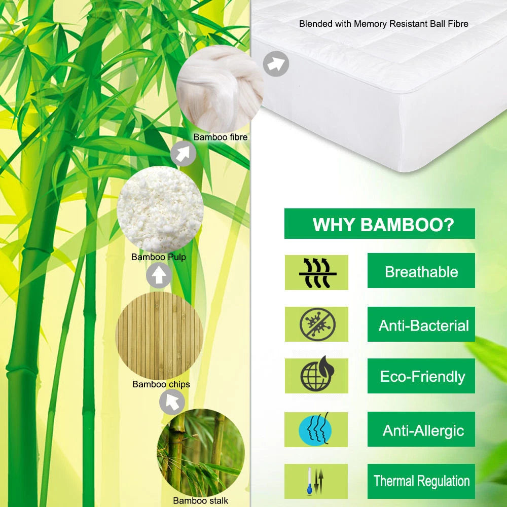 KING Pillowtop Mattress Protector | Luxury Bamboo Matress Topper Underlay 1000GSM | 45cm Skirt