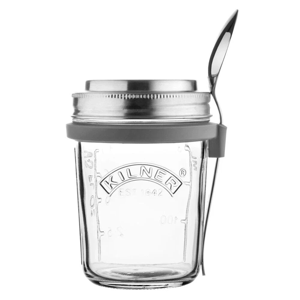 2x Glass Breakfast Maker Jar Chia Pudding Fruit Nut Cold Porridge Overnight Protein Oats Set - 350ml Jars