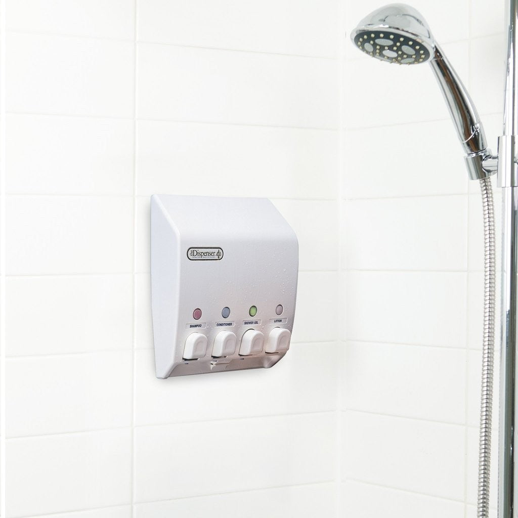 Shower Soap Dispenser 4 Pump Wall Mounted Bathroom Hand Wash Shampoo Gel Conditioner Body Wash - Organiser