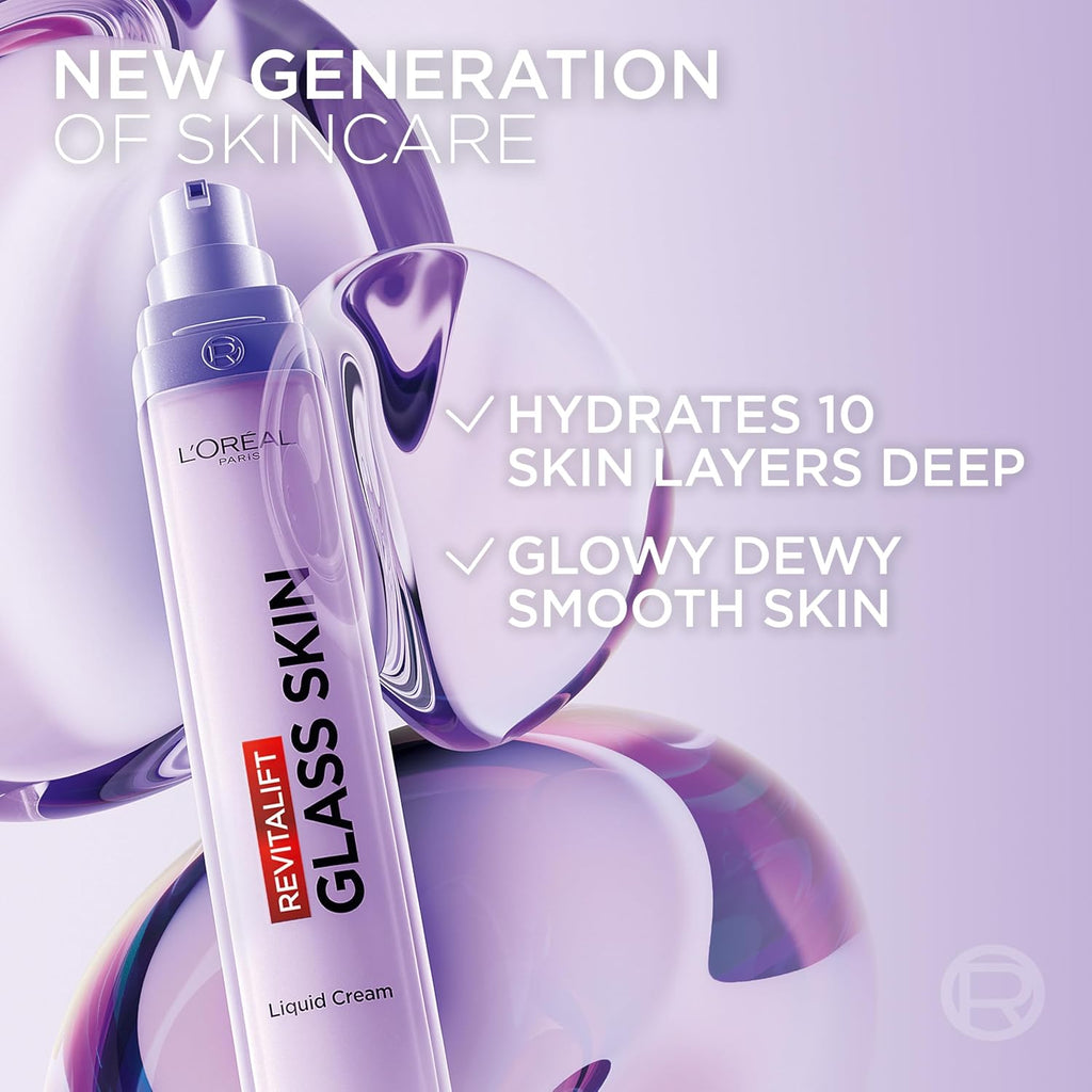 L'Oreal Paris Revitalift Filler Glass Skin Liquid Face Cream 50ml, with Hyaluronic Acid & Vitamin Cg, Glass Skin Glow