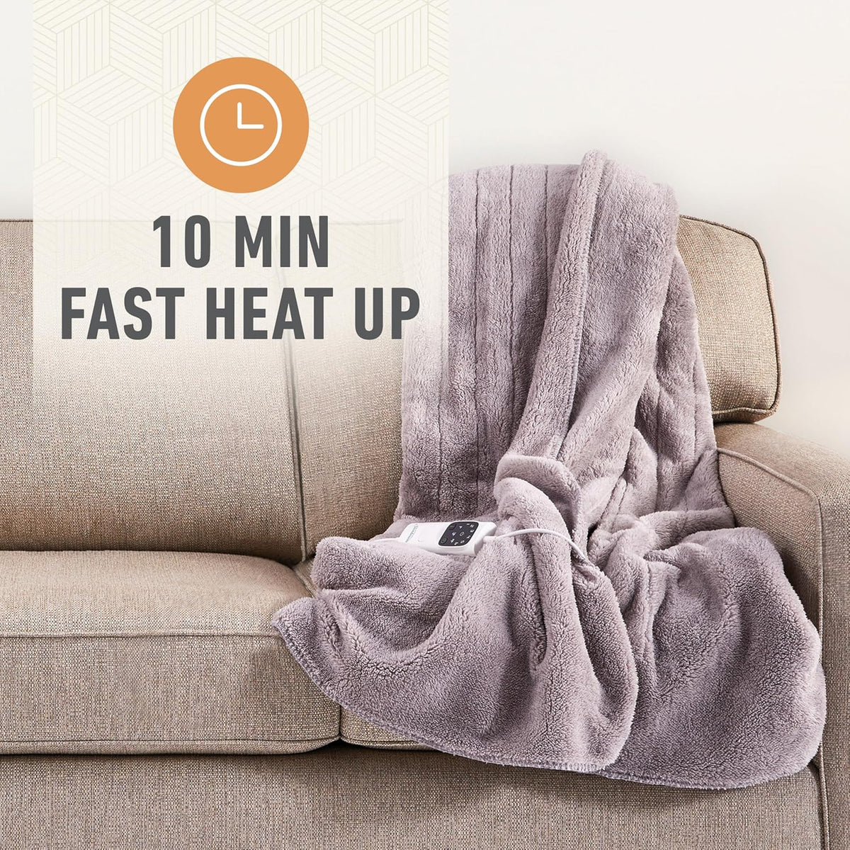 Sunbeam Electric Throw Blanket Sherpa Fast Heating Sofa Blankie 6 Heat Machine Washable