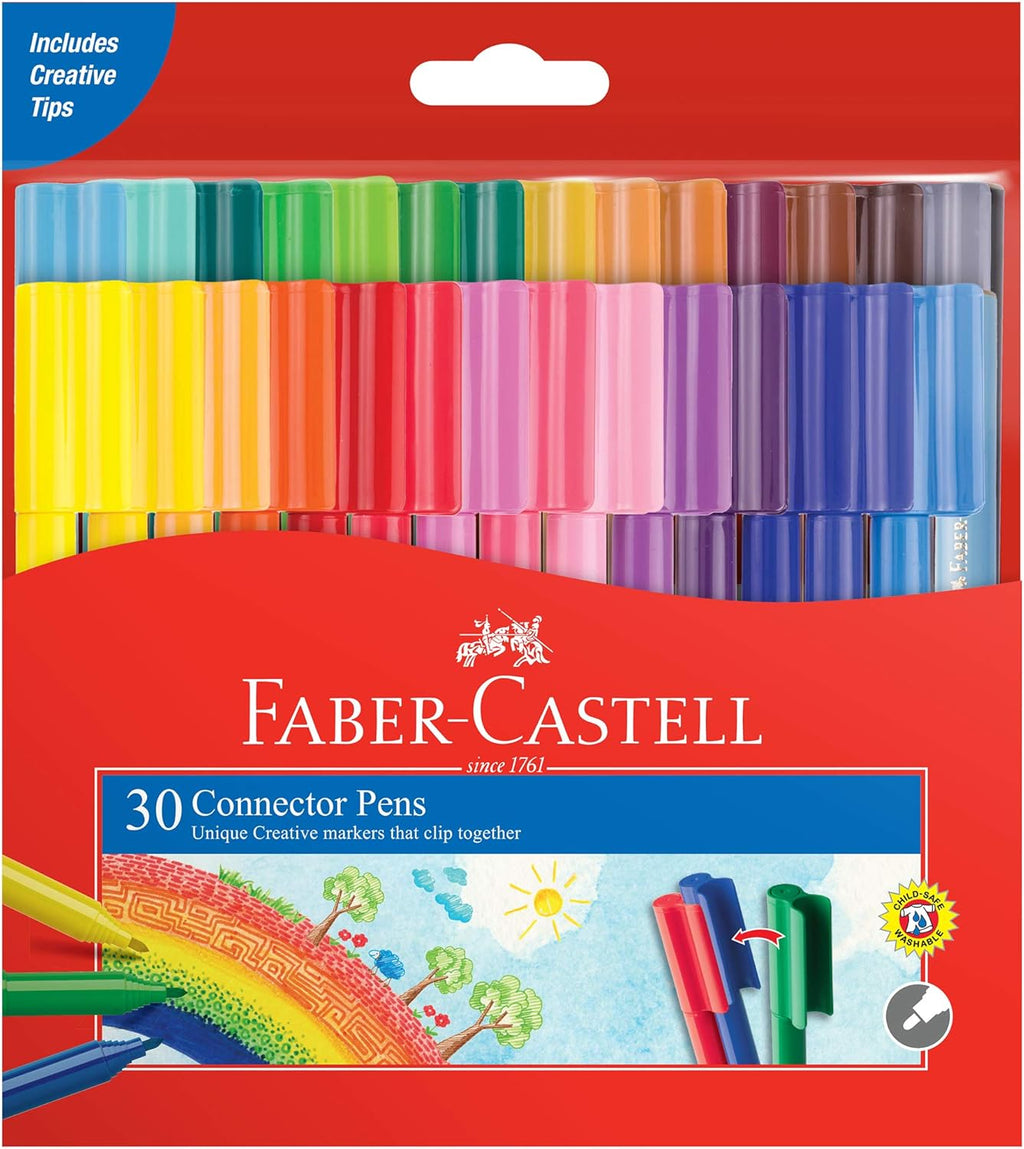 Faber-Castell 30 Pack Connector Pens Coloured Markers Colouring Pens Kids Children's Marker