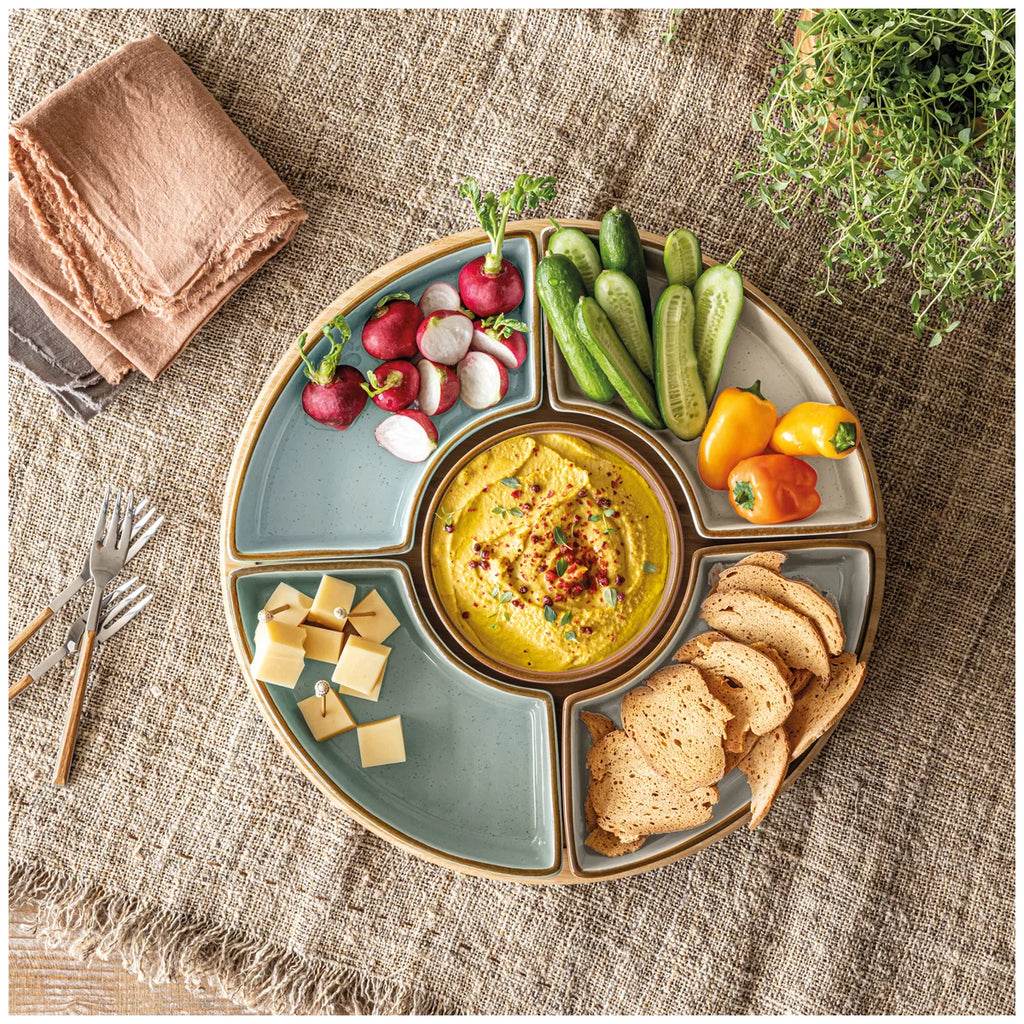 Stoneware & Bamboo Serving Tray | Lazy Suzy Dishes Party Platter Breakfast Food