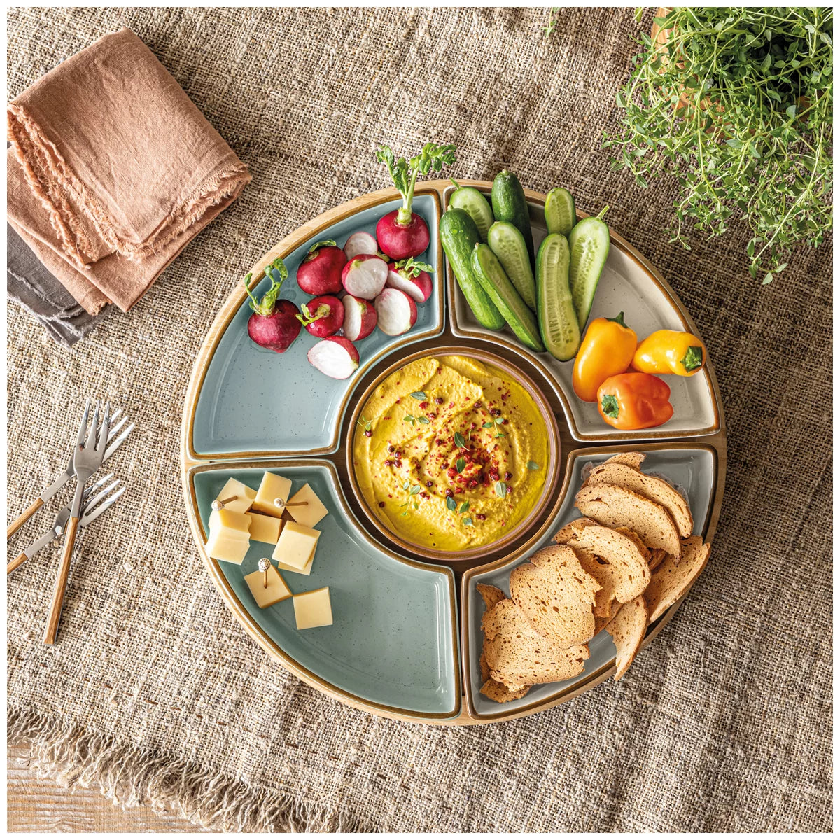 Stoneware & Bamboo Serving Tray | Lazy Suzy Dishes Party Platter Breakfast Food