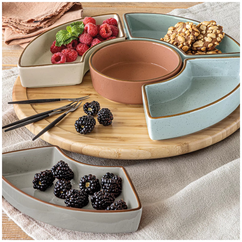 Stoneware & Bamboo Serving Tray | Lazy Suzy Dishes Party Platter Breakfast Food