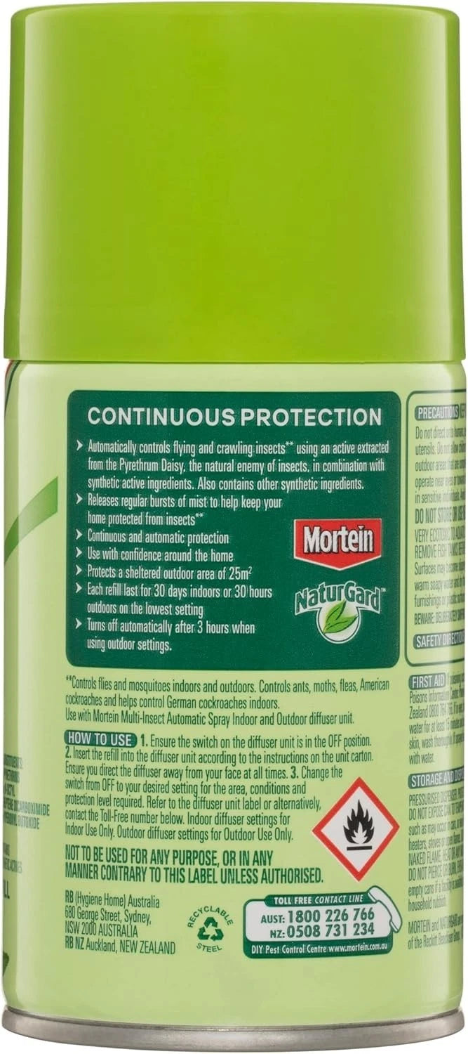 6x Mortein Naturgard Multi-Insect Automatic Spray Refill Pest Bug Protection Natural Plant-Based -Eucalyptus