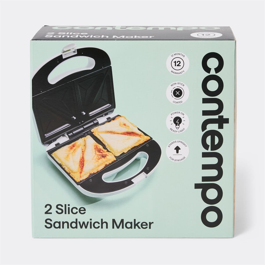 Contempo Electric Sandwich Maker 2 Slice Toastie Jaffle Press, Non-Stick Heated Breakfast Machine, Home Kitchen Appliance