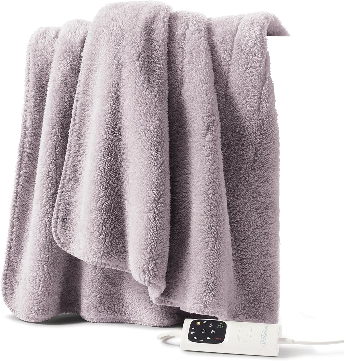 Sunbeam Electric Throw Blanket Sherpa Fast Heating Sofa Blankie 6 Heat Machine Washable