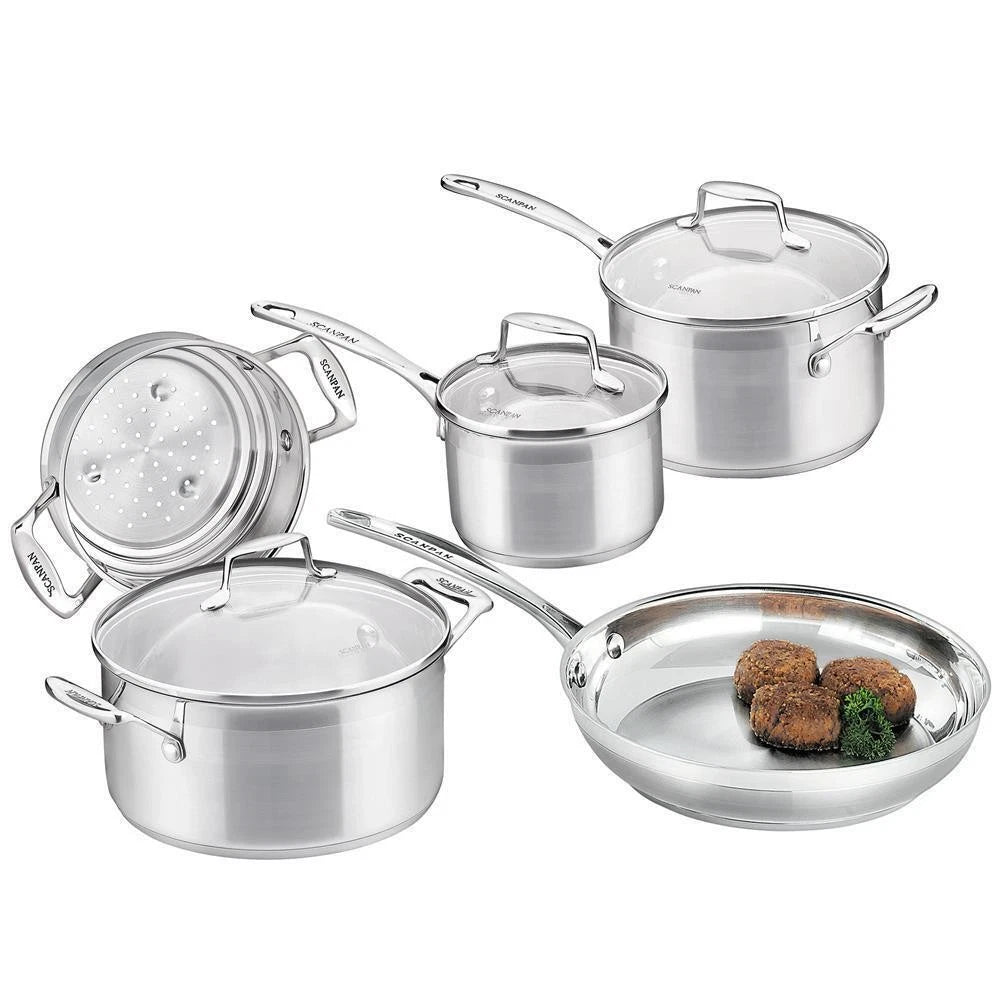 Scanpan 5pc Impact Cookware Stainless Steel Saucepan Frypan Casserole Steamer Frying Pan