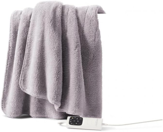 Sunbeam Electric Throw Blanket Sherpa Fast Heating Sofa Blankie 6 Heat Machine Washable