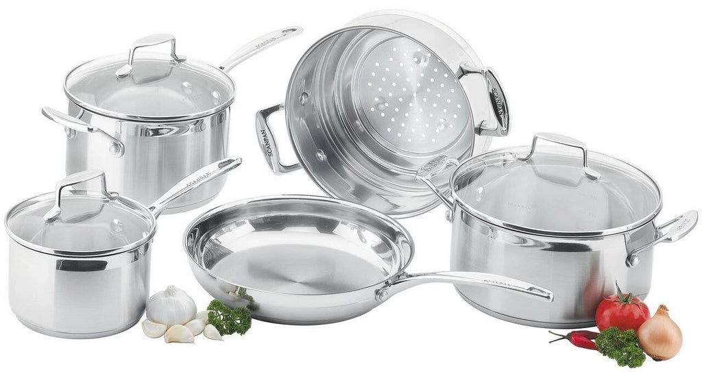 Scanpan 5pc Impact Cookware Stainless Steel Saucepan Frypan Casserole Steamer Frying Pan
