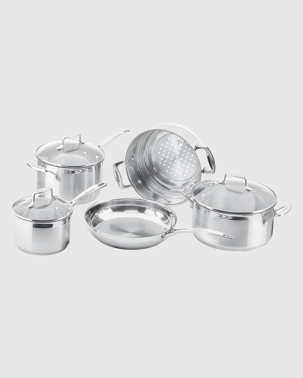 Scanpan 5pc Impact Cookware Stainless Steel Saucepan Frypan Casserole Steamer Frying Pan