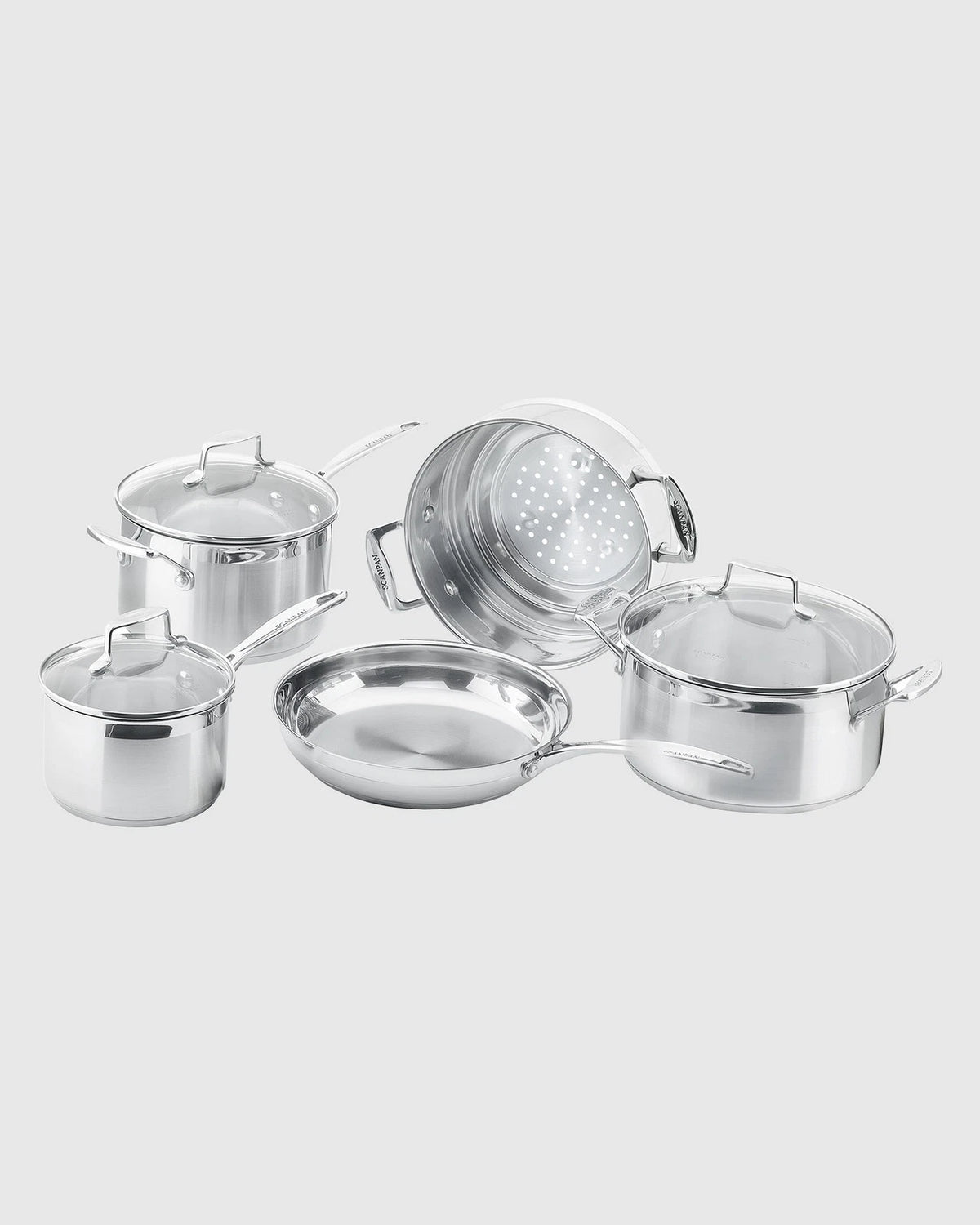 Scanpan 5pc Impact Cookware Stainless Steel Saucepan Frypan Casserole Steamer Frying Pan