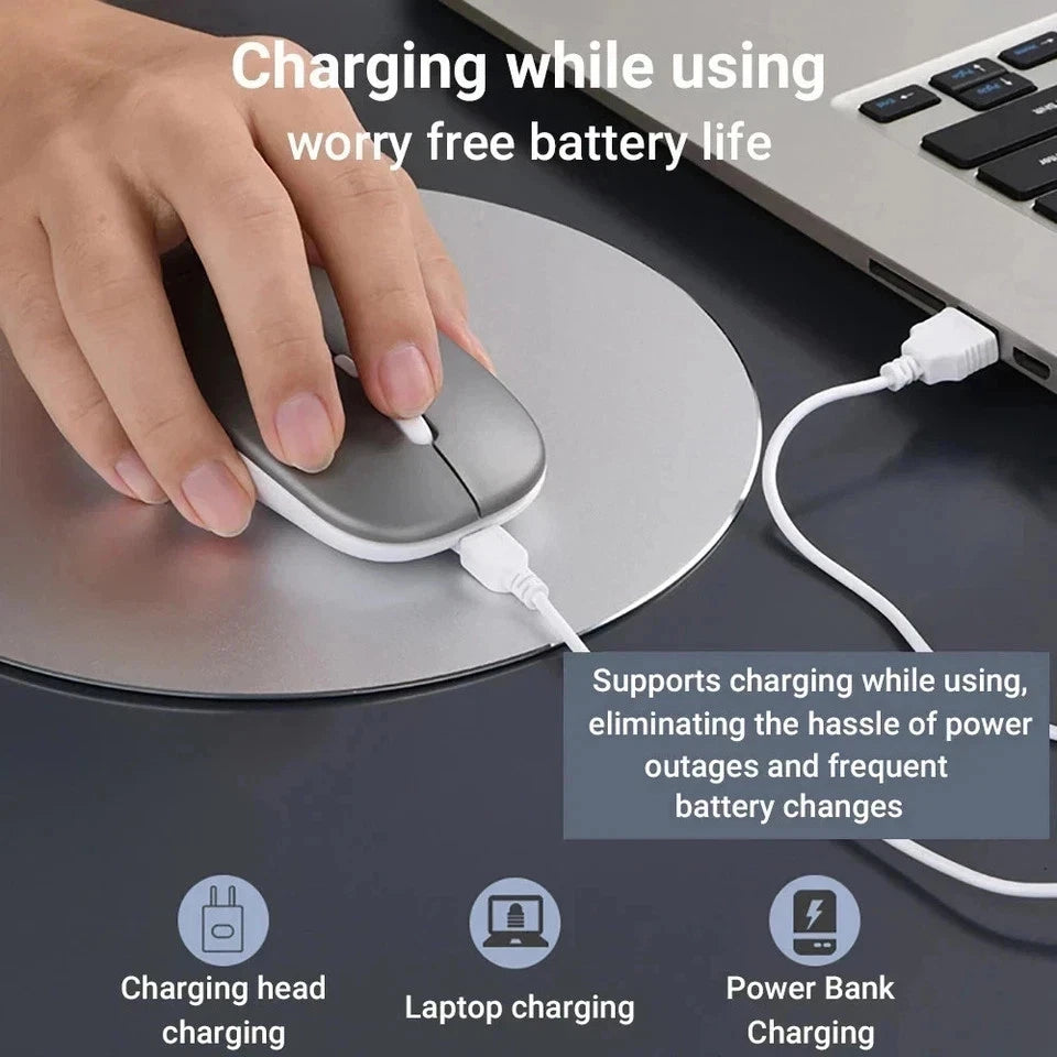Wireless Mouse 2.4G Rechargeable Slim Desktop Laptop Bluetooth PC Mouse Mice + USB Receiver, Optical Mouse