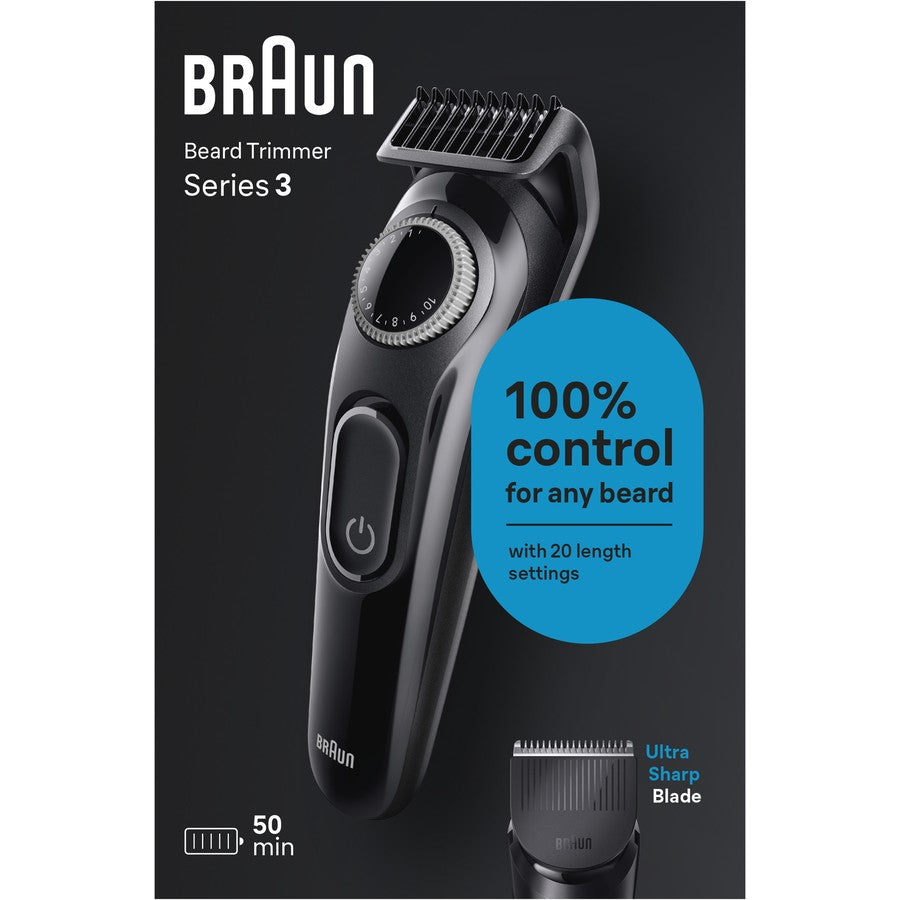 Braun Beard Trimmer Cordless Facial Beard Groomer, 20 Length Settings, Electric Shaver