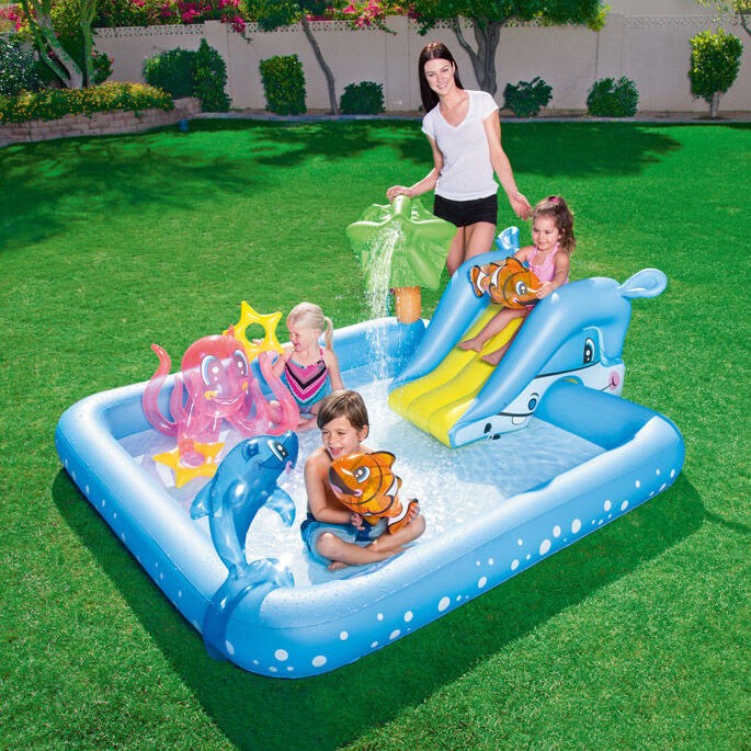 Inflatable Swimming Pool | Kids Childrens Splash Play Activity Pool | Kiddie Water Slide and Sprayer