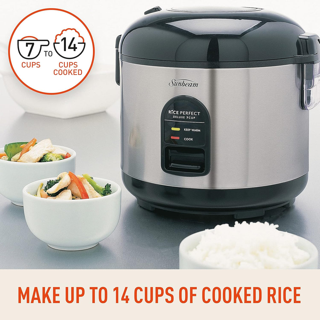 Sunbeam Rice Cooker Fluffy Rice Maker and Vegetable Fish Steamer Basket, Healthy Steamed Meals Machine