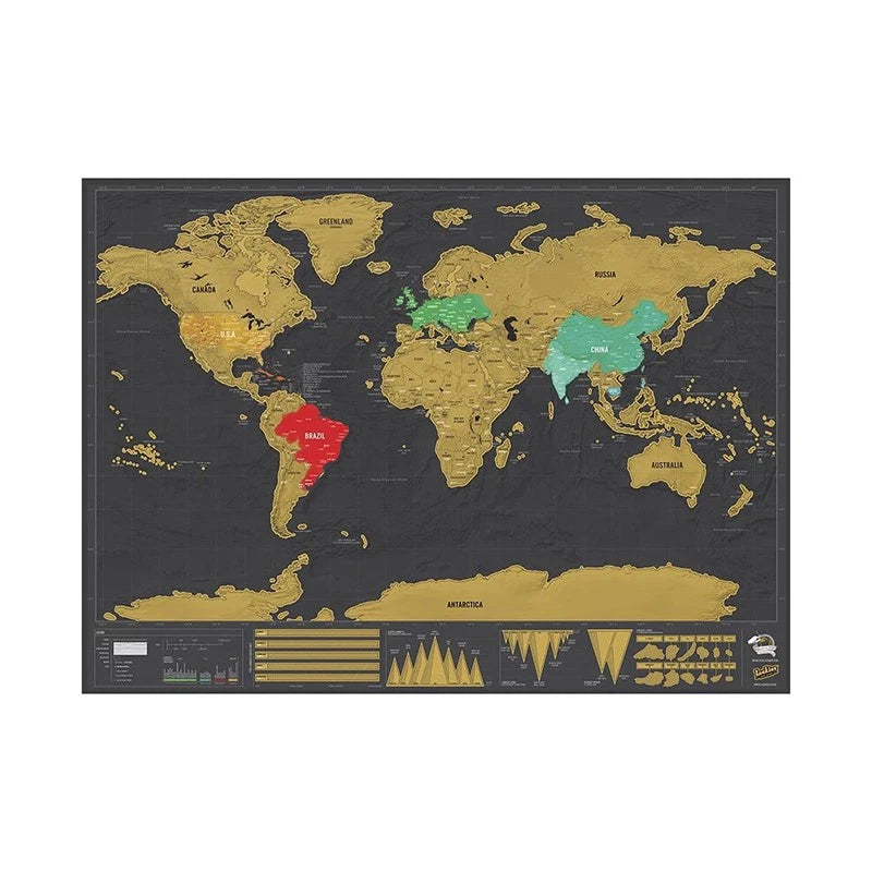 Large Scratch Off World Map 82x59cm Holiday Travel Poster Interactive Large Atlas Destination Deluxe Map