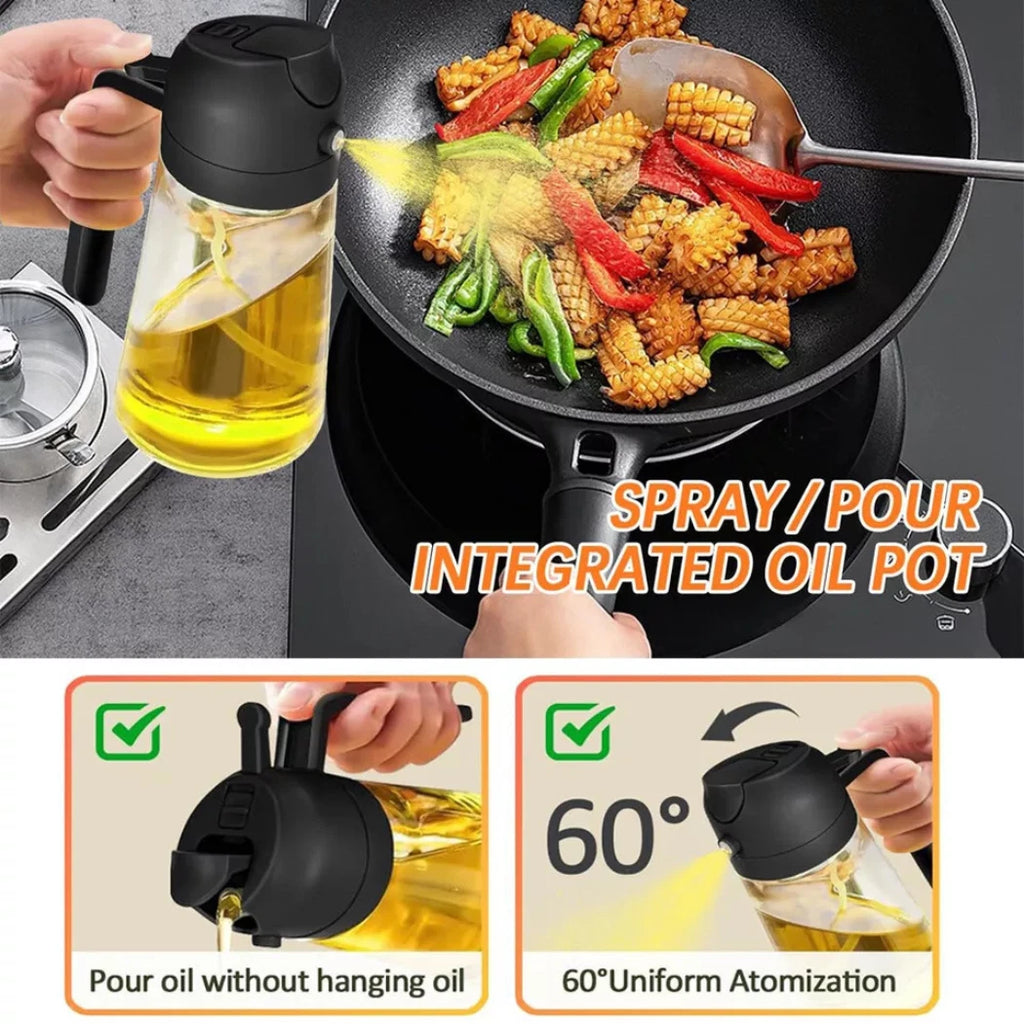 2-in-1 Oil Sprayer Dispenser Glass Spray Bottle Stream 470ml Baking Cooking Vinegar Soy Sauce Seasoning Sprayer