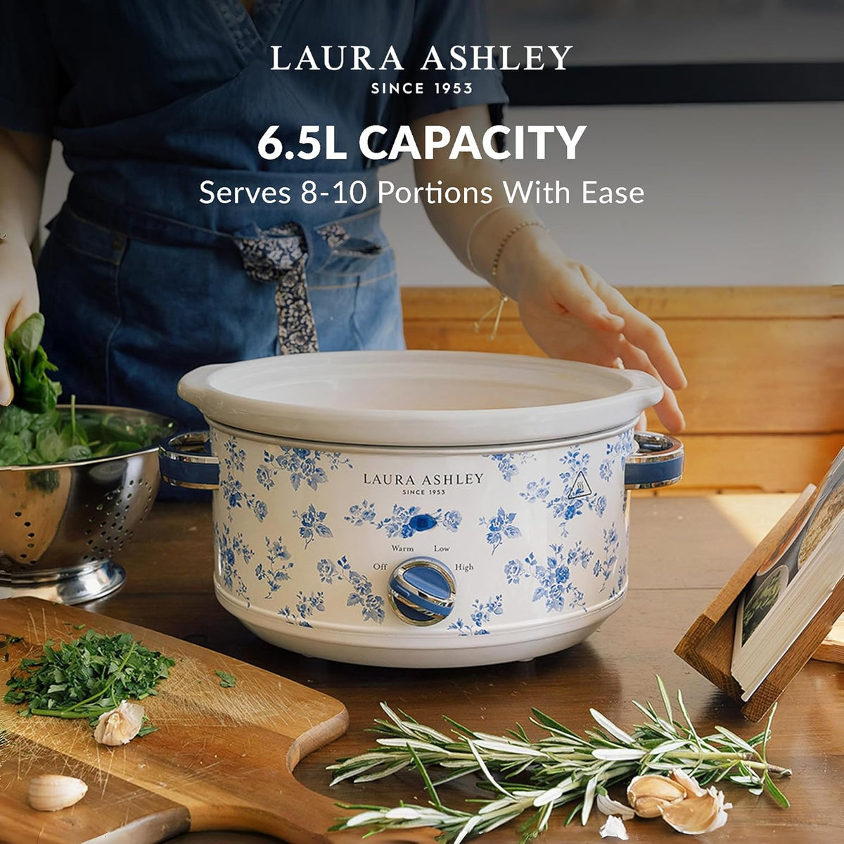 Laura Ashley 6.5L Slow Cooker, 3 Heat Settings Removable Ceramic Cooking Pot, Electric Home Appliance Cooker