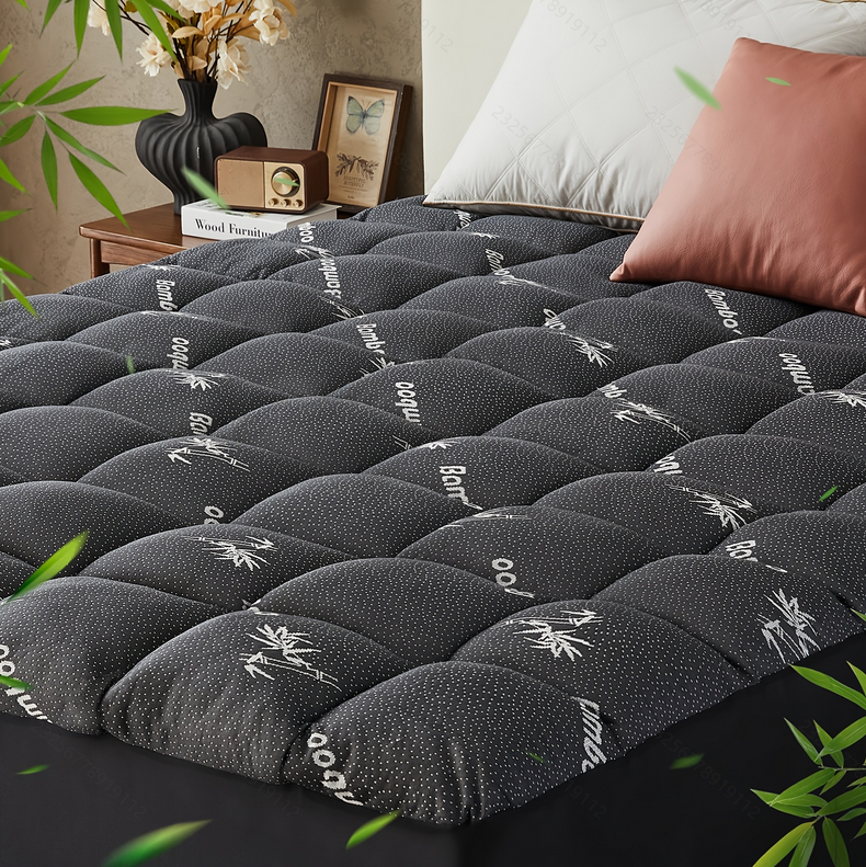 Quilted QUEEN Sized Charcoal Mattress Protector Bamboo Pillowtop Topper Bed Cover 1000GSM Machine Washable