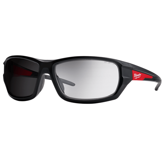 Milwaukee Jobsite Transition Lens Safety Glasses Eyeware, Anti-Scratch, Rubber Nose Brudge, Full Frame, Indoor & Outdoors