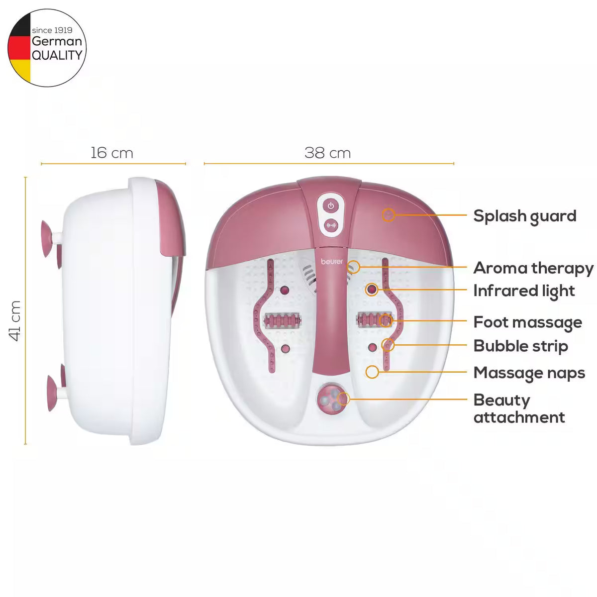 Beurer Electric Foot Spa, Vibration Massage Bubblespa with Aromatherapy, Water Temperature Maintaince