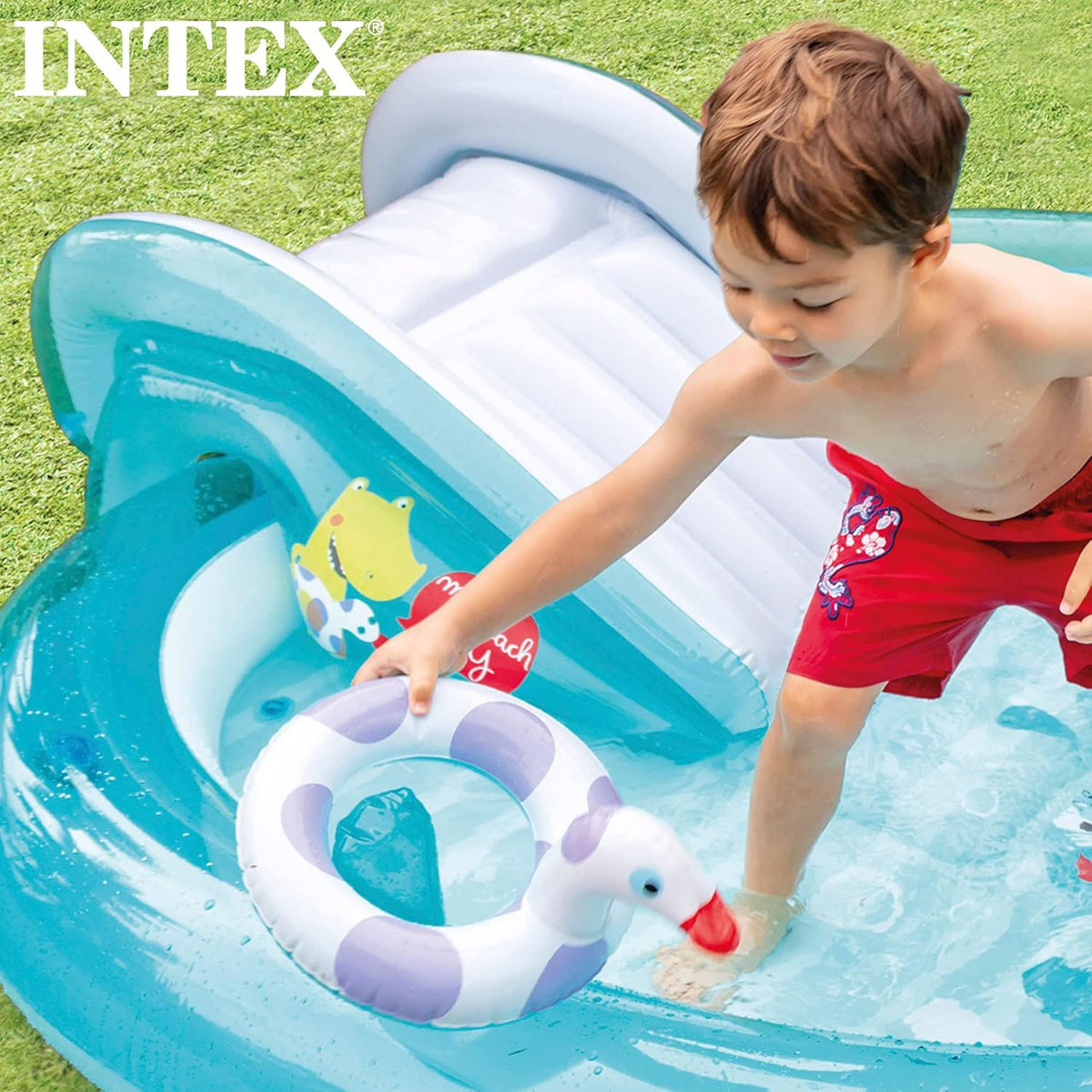 Intex Inflatable Kids Pool with Slide and Water Sprayer, Childrens Toddler Backyard Splash Play Pool