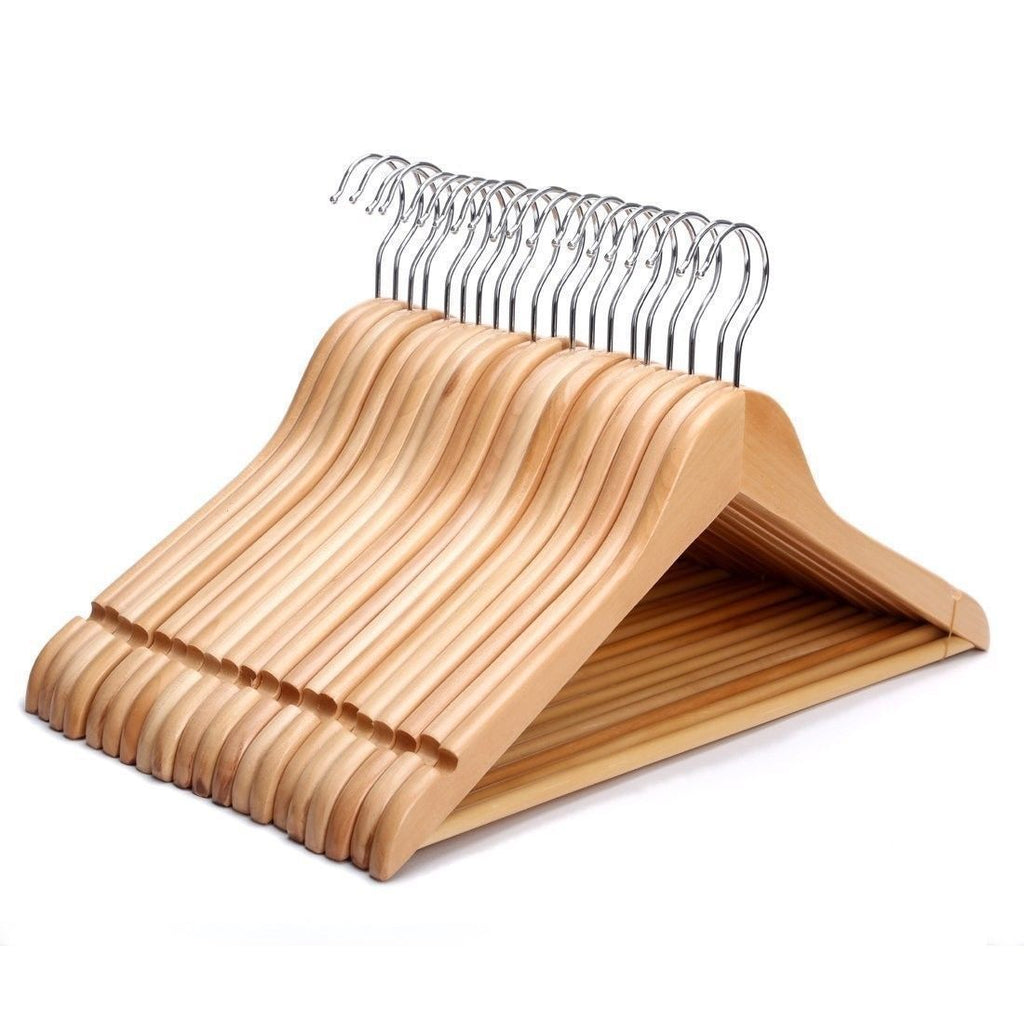 20x Wooden Garment Clothes Hanger Coat Hanging Rack - Hardwood Strap Notch, Trouser Belt Tie. Lacquer Wood Hanger